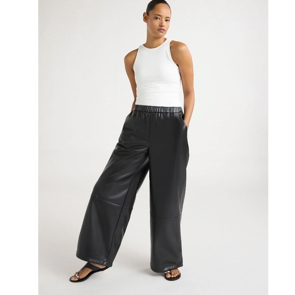 Scoop Womens faux Leather Wide Leg Parachute Pants Adjustable Drawstring Hem NEW - Picture 2 of 7